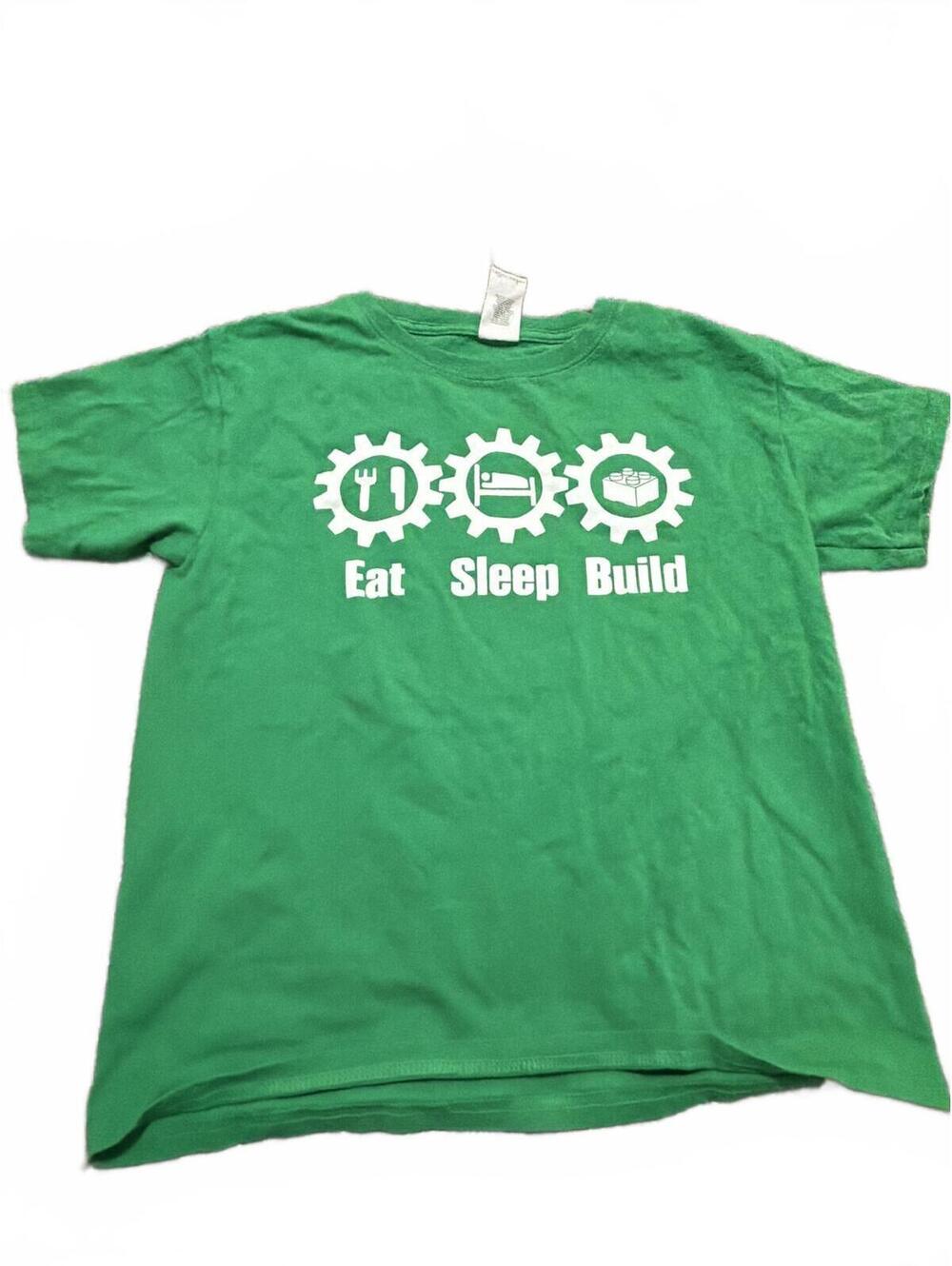 Gildan Boys Green Eat Sleep Build T-Shirt S